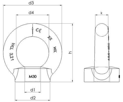 Lifting Point Ring Nut POWERTEX LP582 blueprint